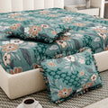 Dream Weaverz Polycotton King Fitted (Elastic) 260 TC Floral 1 Bedsheet (Green-Brown)