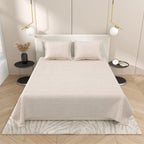 Dream Weaverz Cotton Super King Flat 220 TC Abstract 1 Bedsheet with 2 Pillow Covers (Light Beige)