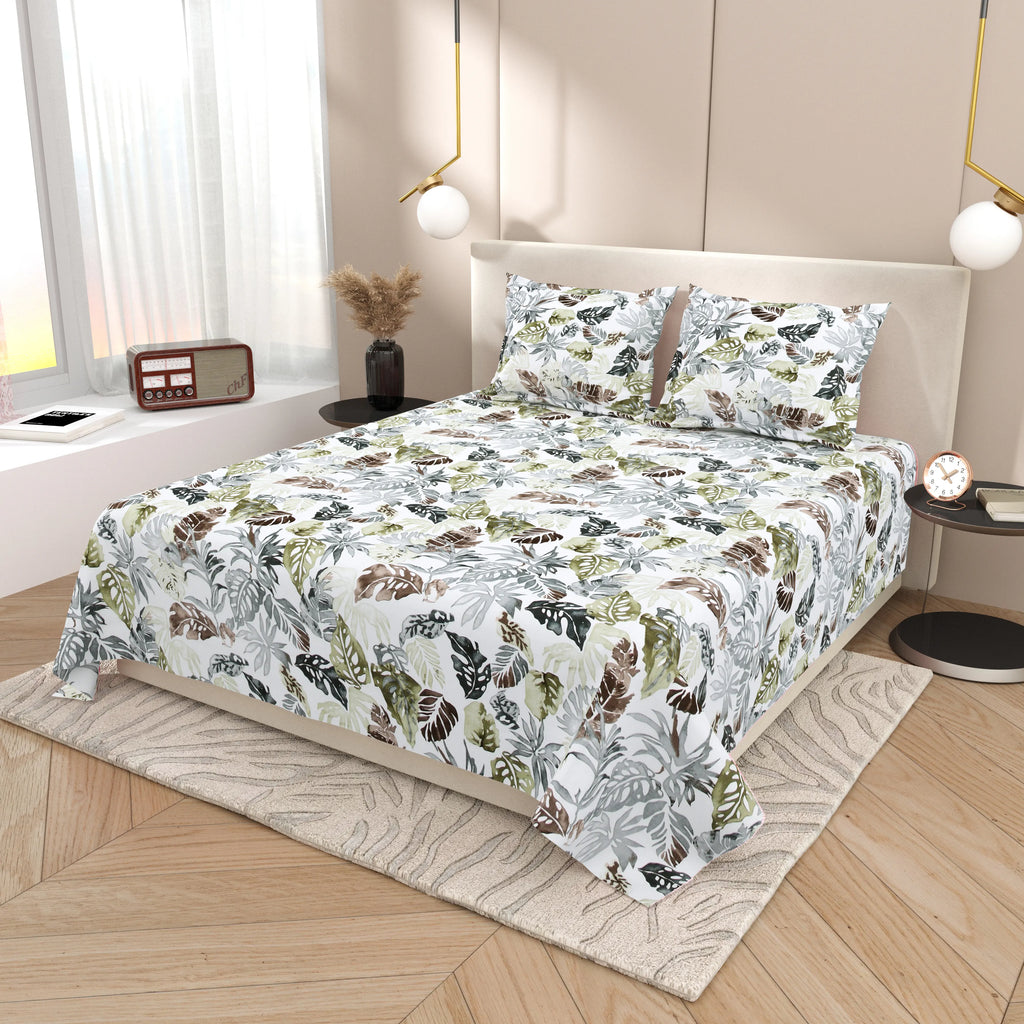 Dream Weaverz Cotton Super King Flat 220 TC Abstract 1 Bedsheet with 2 Pillow Covers (Multicolor)