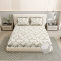 Dream Weaverz Polycotton King Fitted (Elastic) 260 TC Floral 1 Bedsheet (Beige-White)