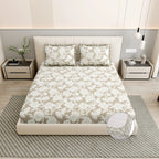 Dream Weaverz Polycotton King Fitted (Elastic) 260 TC Floral 1 Bedsheet (Beige-White)