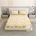 Dream Weaverz Polycotton King Fitted (Elastic) 260 TC Floral 1 Bedsheet (Yellow)