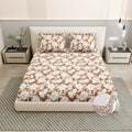 Dream Weaverz Polycotton King Fitted (Elastic) 260 TC Floral 1 Bedsheet (Brown-White)