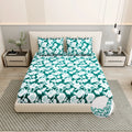 Dream Weaverz Polycotton King Fitted (Elastic) 260 TC Floral 1 Bedsheet (Green-White)