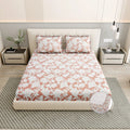 Dream Weaverz Polycotton King Fitted (Elastic) 260 TC Floral 1 Bedsheet (Peach-White)
