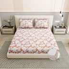 Dream Weaverz Polycotton King Fitted (Elastic) 260 TC Floral 1 Bedsheet (Peach-White)