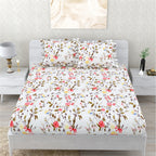 Dream Weaverz Polycotton Double Fitted (Elastic) 260 TC Floral 1 Bedsheet with 2 Pillow Covers (White)