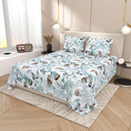 Dream Weaverz Cotton Super King Flat 220 TC Abstract 1 Bedsheet with 2 Pillow Covers (White-blue)