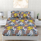 Dream Weaverz Polycotton Double Fitted (Elastic) 260 TC Floral 1 Bedsheet with 2 Pillow Covers (Brown)