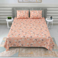 Dream Weaverz Cotton Super King Flat 220 TC Floral 1 Bedsheet with 2 Pillow Covers (Orange)