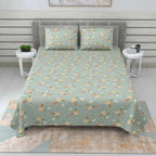 Dream Weaverz Cotton Super King Flat 220 TC Floral 1 Bedsheet with 2 Pillow Covers (Dark Green)
