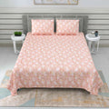 Dream Weaverz Cotton Super King Flat 220 TC Floral 1 Bedsheet with 2 Pillow Covers (Pink-White)