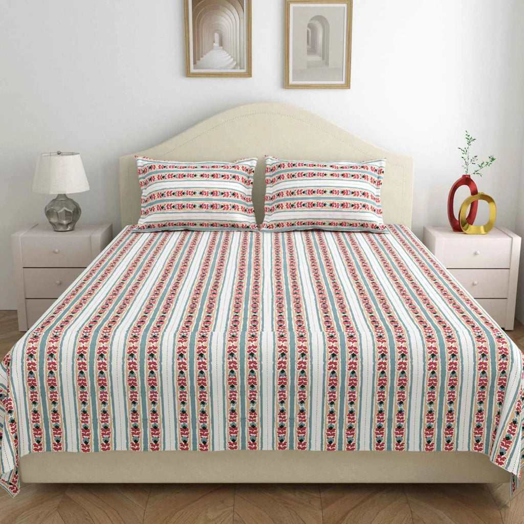 Dream Weaverz Cotton Super King Flat 220 TC Abstract 1 Bedsheet with 2 Pillow Covers (Multicolor)