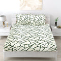 Dream Weaverz Polycotton King Fitted (Elastic) 260 TC Abstract 1 Bedsheet with 2 Pillow Covers (Cream-Green)