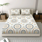 Dream Weaverz Polycotton King Fitted (Elastic) 260 TC Abstract 1 Bedsheet with 2 Pillow Covers (Off white)