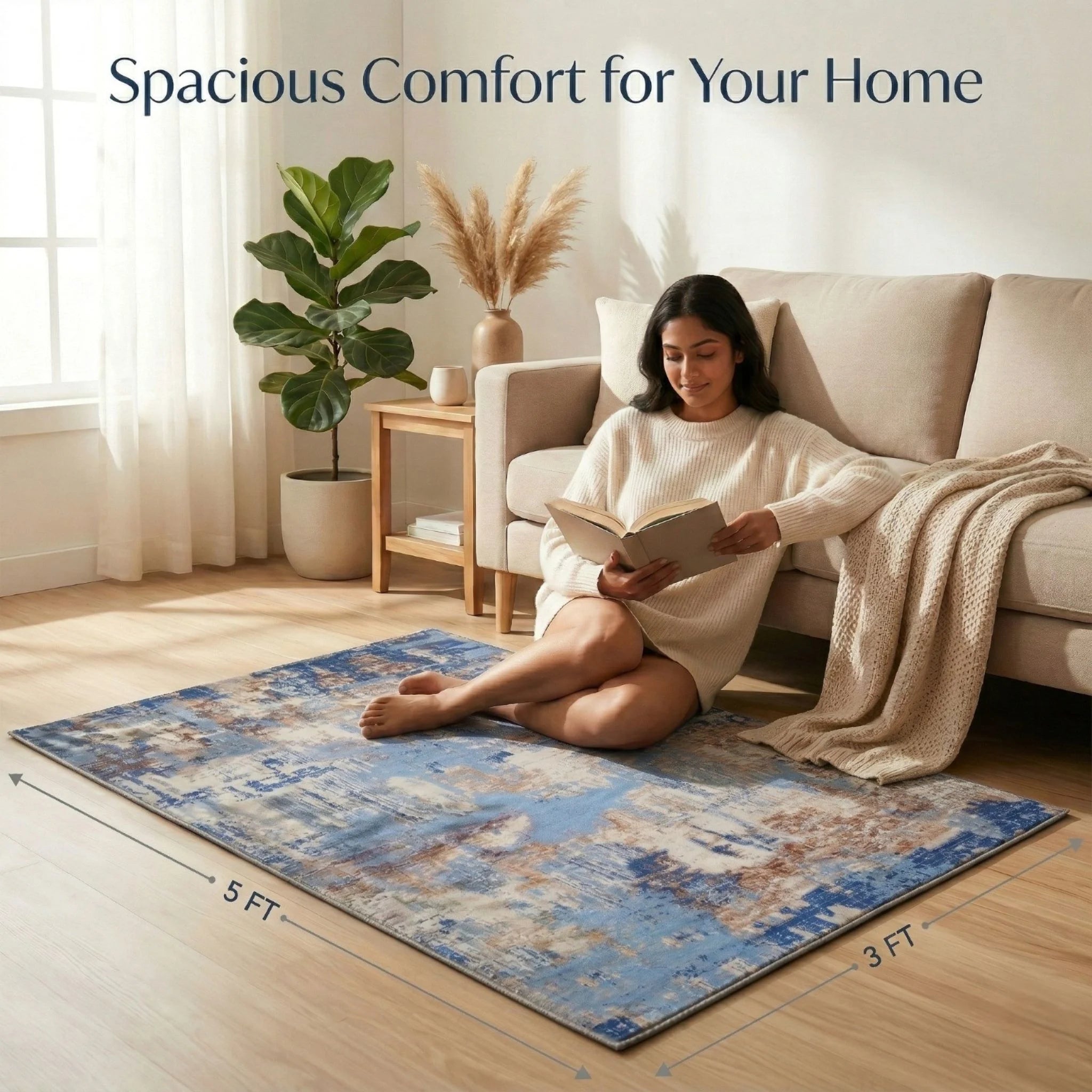 Dream Weaverz 91.44 cm  X 152.4 cm Silk Carpet (Rectangle, Blue)