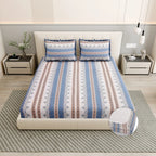 Dream Weaverz Polycotton King Fitted (Elastic) 260 TC Floral 1 Bedsheet with 2 Pillow Covers (Beige-Blue)