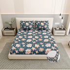 Dream Weaverz Polycotton King Fitted (Elastic) 260 TC Floral 1 Bedsheet with 2 Pillow Covers (Dark Green -Beige)