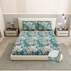 Dream Weaverz Polycotton King Fitted (Elastic) 260 TC Floral 1 Bedsheet (Green-Brown)