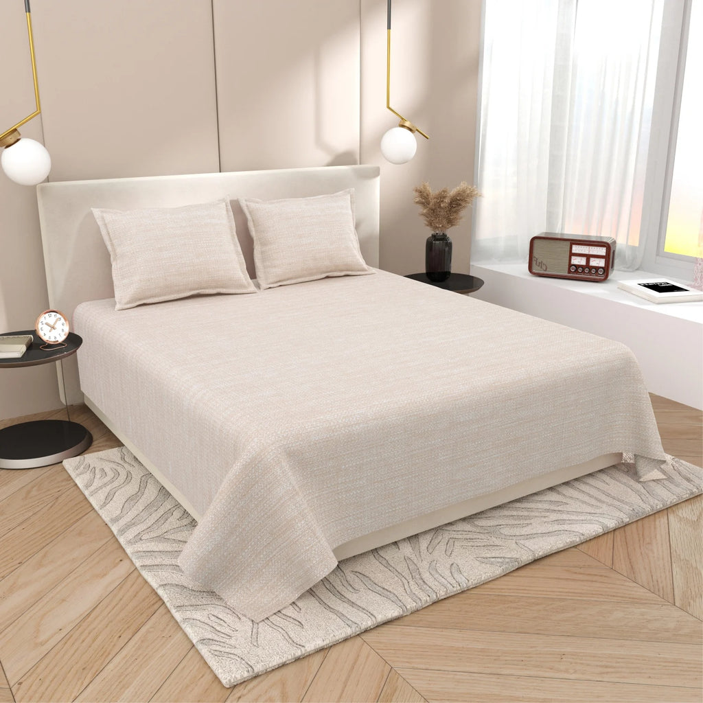 Dream Weaverz Cotton Super King Flat 220 TC Abstract 1 Bedsheet with 2 Pillow Covers (Light Beige)