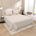 Dream Weaverz Cotton Super King Flat 220 TC Abstract 1 Bedsheet with 2 Pillow Covers (Light Beige)