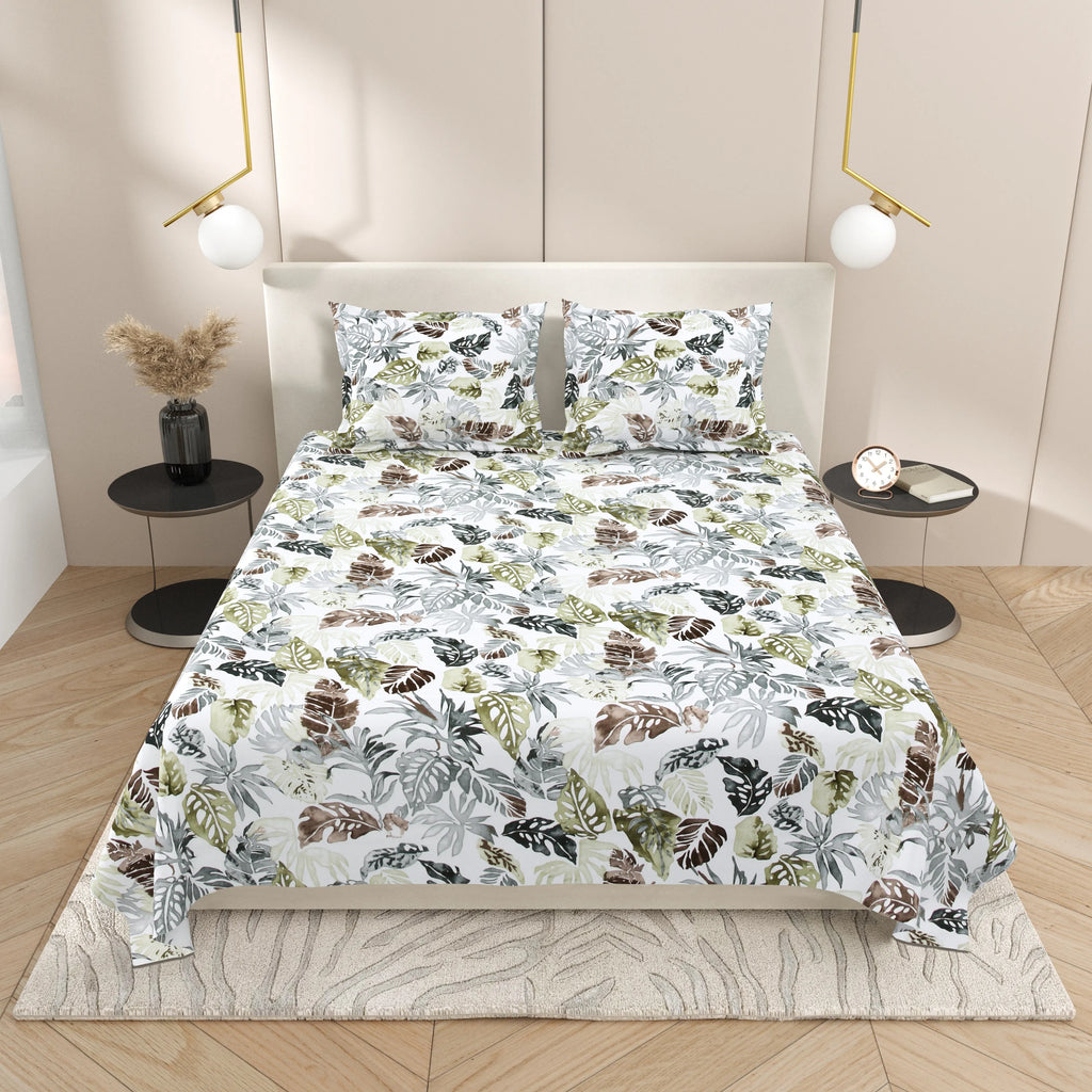Dream Weaverz Cotton Super King Flat 220 TC Abstract 1 Bedsheet with 2 Pillow Covers (Multicolor)