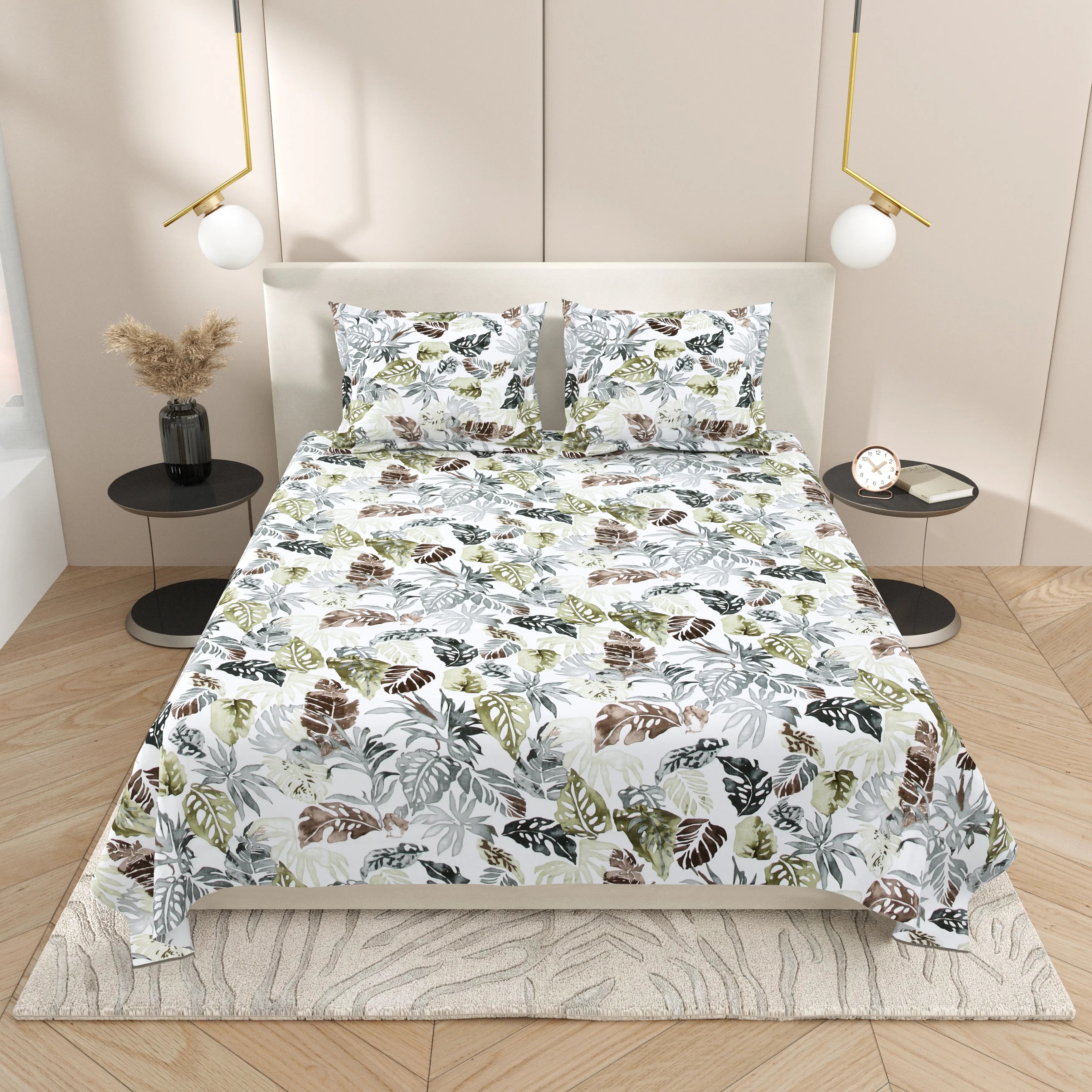 Dream Weaverz Cotton Super King Flat 220 TC Abstract 1 Bedsheet with 2 Pillow Covers (Multicolor)