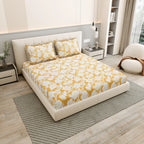 Dream Weaverz Polycotton King Fitted (Elastic) 260 TC Floral 1 Bedsheet (Yellow)