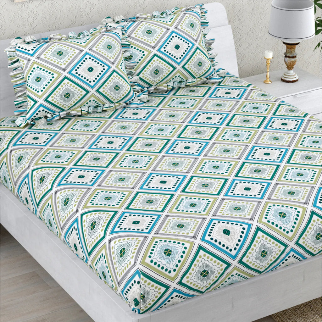 Dream Weaverz Polycotton Double Fitted (Elastic) 260 TC Abstract 1 Bedsheet with 2 Pillow Covers (Multicolor)