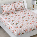 Dream Weaverz Polycotton Double Fitted (Elastic) 260 TC Floral 1 Bedsheet with 2 Pillow Covers (Pink)