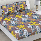 Dream Weaverz Polycotton Double Fitted (Elastic) 260 TC Floral 1 Bedsheet with 2 Pillow Covers (Brown)