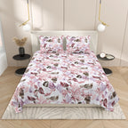 Dream Weaverz Cotton Super King Flat 220 TC Abstract 1 Bedsheet with 2 Pillow Covers (White-Peach)
