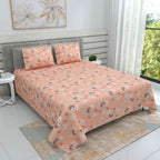 Dream Weaverz Cotton Super King Flat 220 TC Floral 1 Bedsheet with 2 Pillow Covers (Orange)