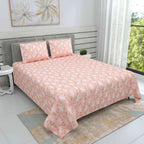 Dream Weaverz Cotton Super King Flat 220 TC Floral 1 Bedsheet with 2 Pillow Covers (Pink-White)