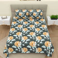 Dream Weaverz Cotton Super King Flat 220 TC Floral 1 Bedsheet with 2 Pillow Covers (Dark Green-Yellow)