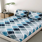 Dream Weaverz Polycotton King Fitted (Elastic) 260 TC Abstract 1 Bedsheet with 2 Pillow Covers (Grey-Green)
