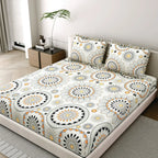 Dream Weaverz Polycotton King Fitted (Elastic) 260 TC Abstract 1 Bedsheet with 2 Pillow Covers (Off white)
