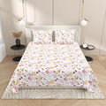 Dream Weaverz Cotton Super King Flat 220 TC Floral 1 Bedsheet with 2 Pillow Covers (White-Pink)