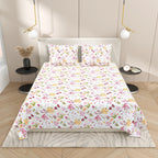 Dream Weaverz Cotton Super King Flat 220 TC Floral 1 Bedsheet with 2 Pillow Covers (White-Pink)