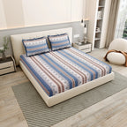 Dream Weaverz Polycotton King Fitted (Elastic) 260 TC Floral 1 Bedsheet with 2 Pillow Covers (Beige-Blue)