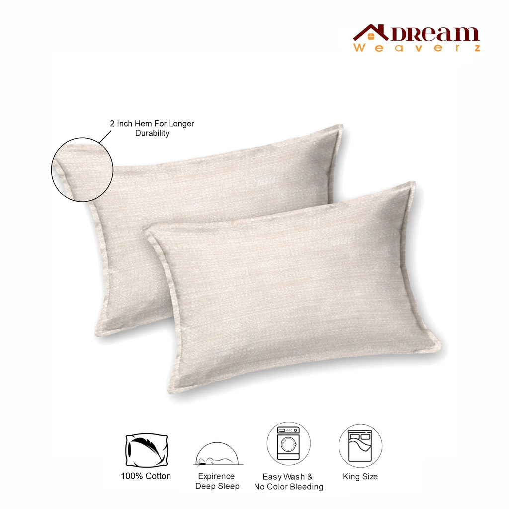 Dream Weaverz Cotton Super King Flat 220 TC Abstract 1 Bedsheet with 2 Pillow Covers (Light Beige)