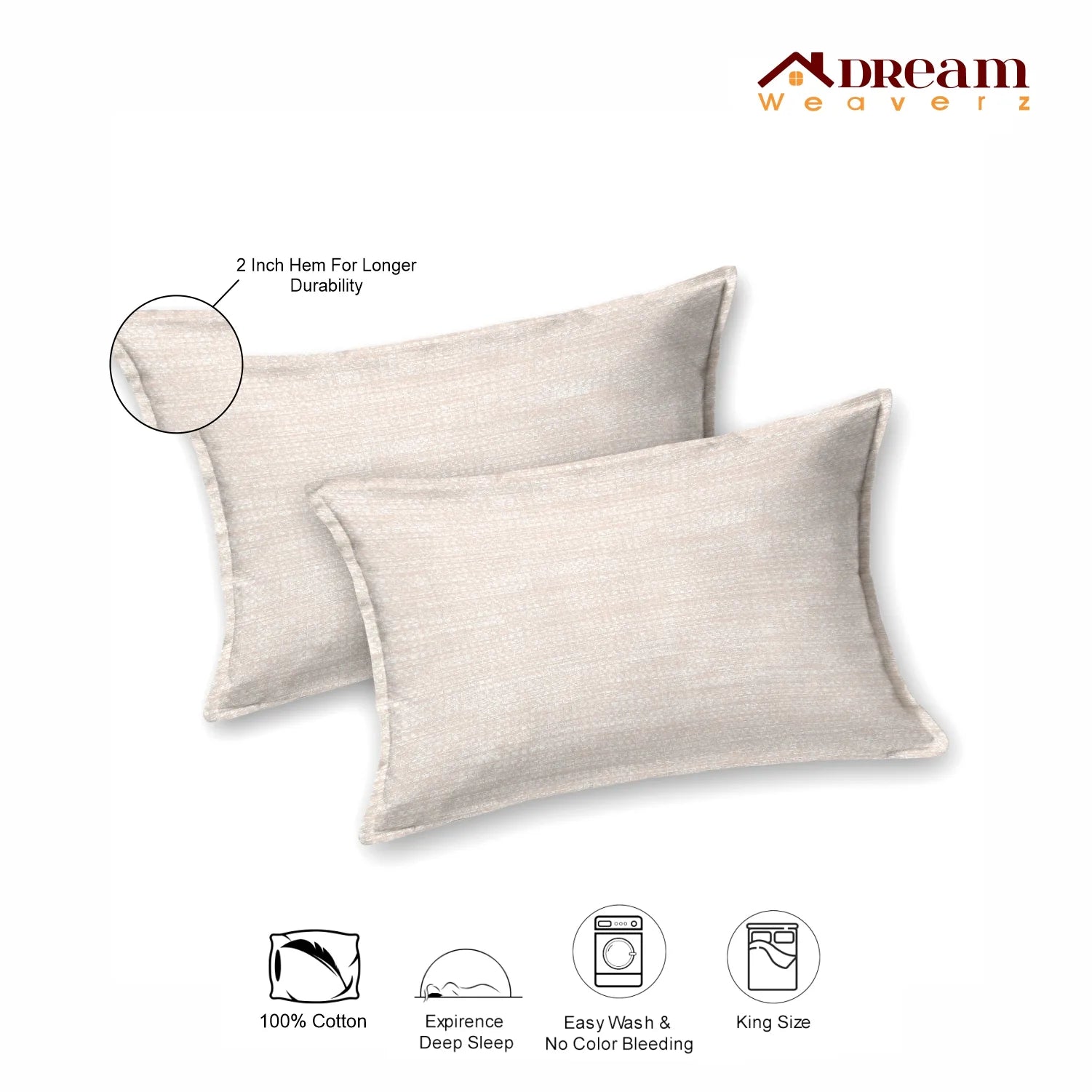 Dream Weaverz Cotton Super King Flat 220 TC Abstract 1 Bedsheet with 2 Pillow Covers (Light Beige)