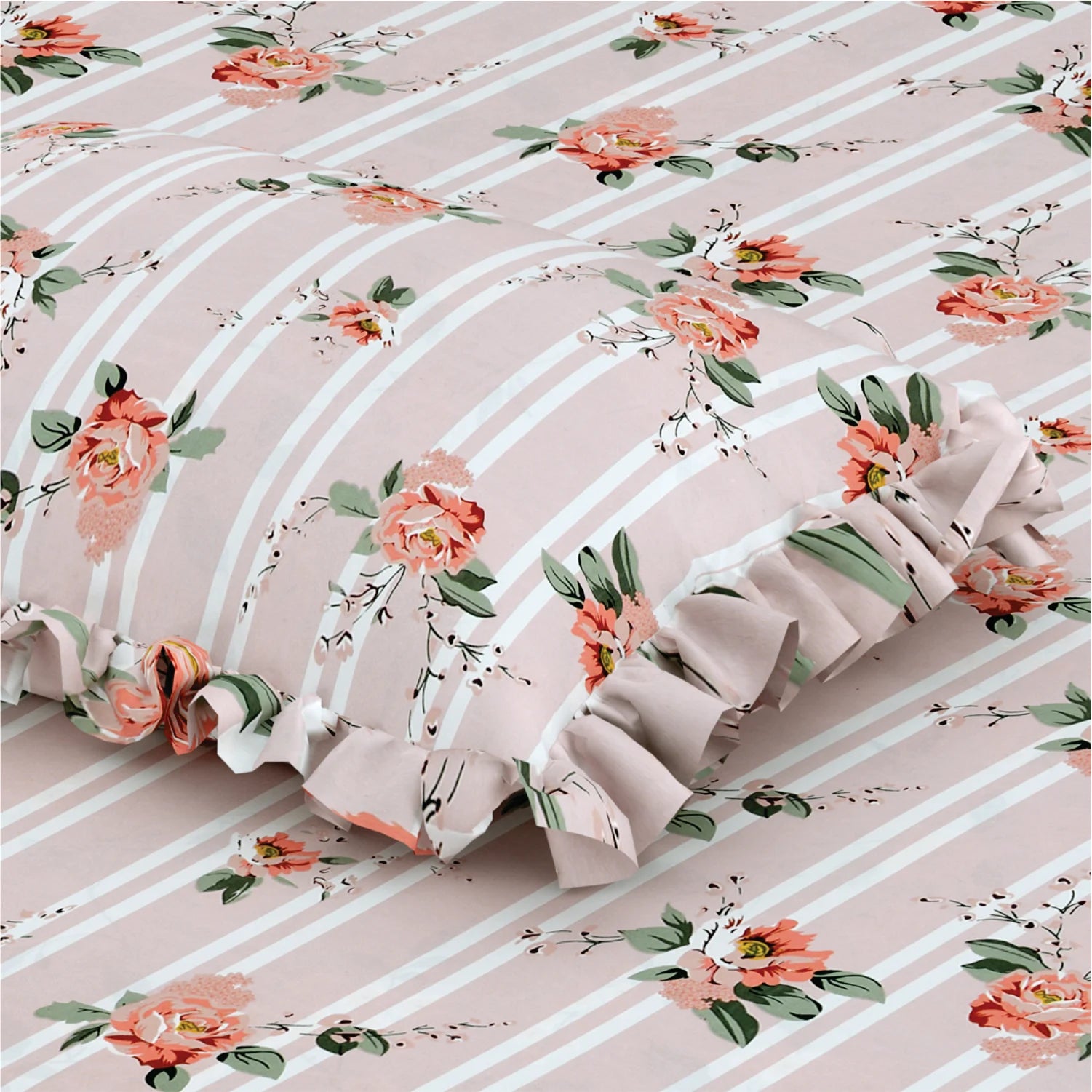 Dream Weaverz Polycotton Double Fitted (Elastic) 260 TC Floral 1 Bedsheet with 2 Pillow Covers (Pink)