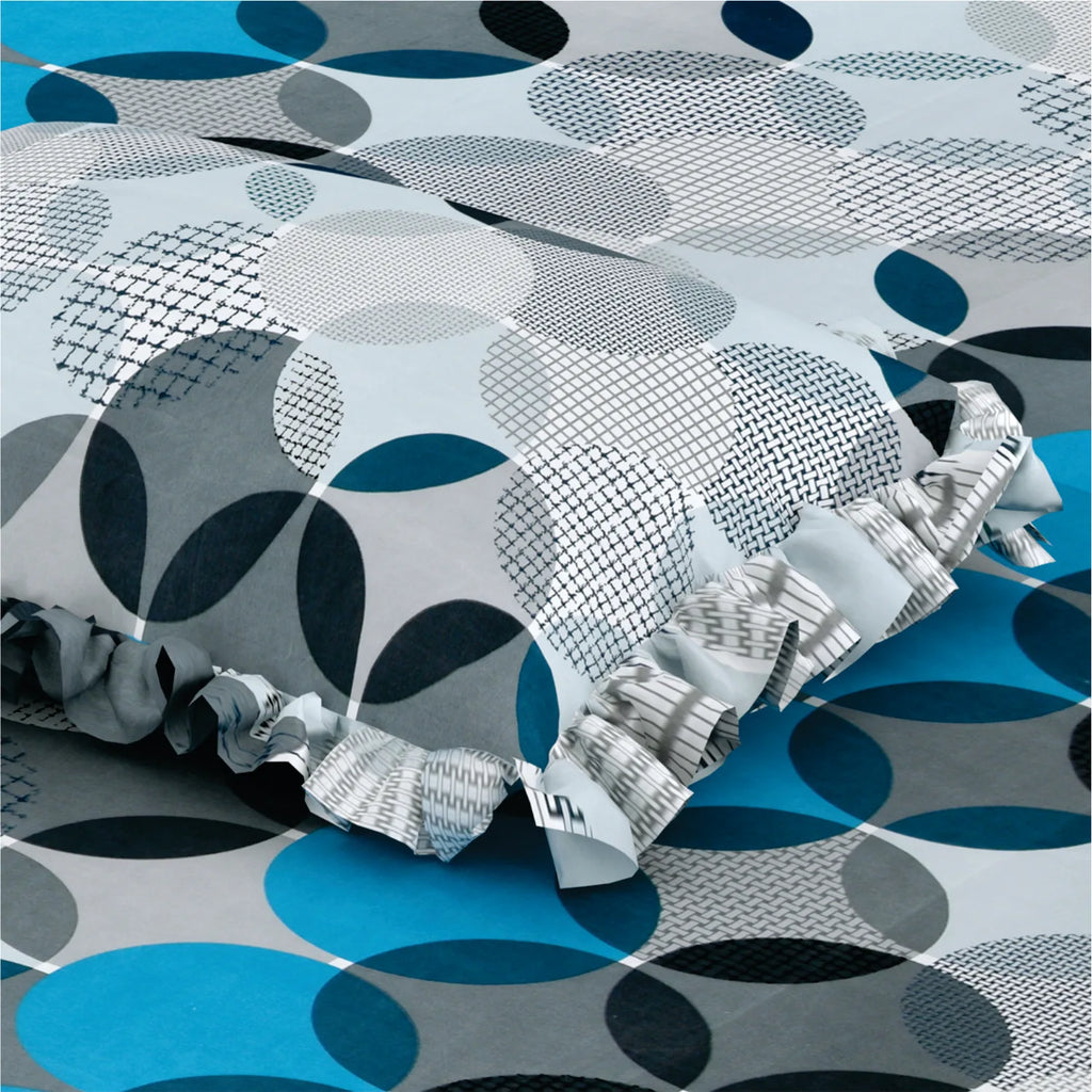 Dream Weaverz Polycotton Double Fitted (Elastic) 260 TC Abstract 1 Bedsheet with 2 Pillow Covers (Grey)