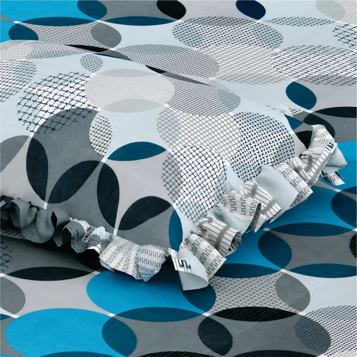 Dream Weaverz Polycotton Double Fitted (Elastic) 260 TC Abstract 1 Bedsheet with 2 Pillow Covers (Grey)