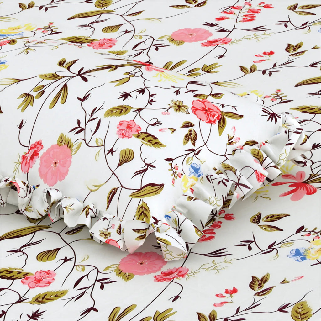 Dream Weaverz Polycotton Double Fitted (Elastic) 260 TC Floral 1 Bedsheet with 2 Pillow Covers (White)