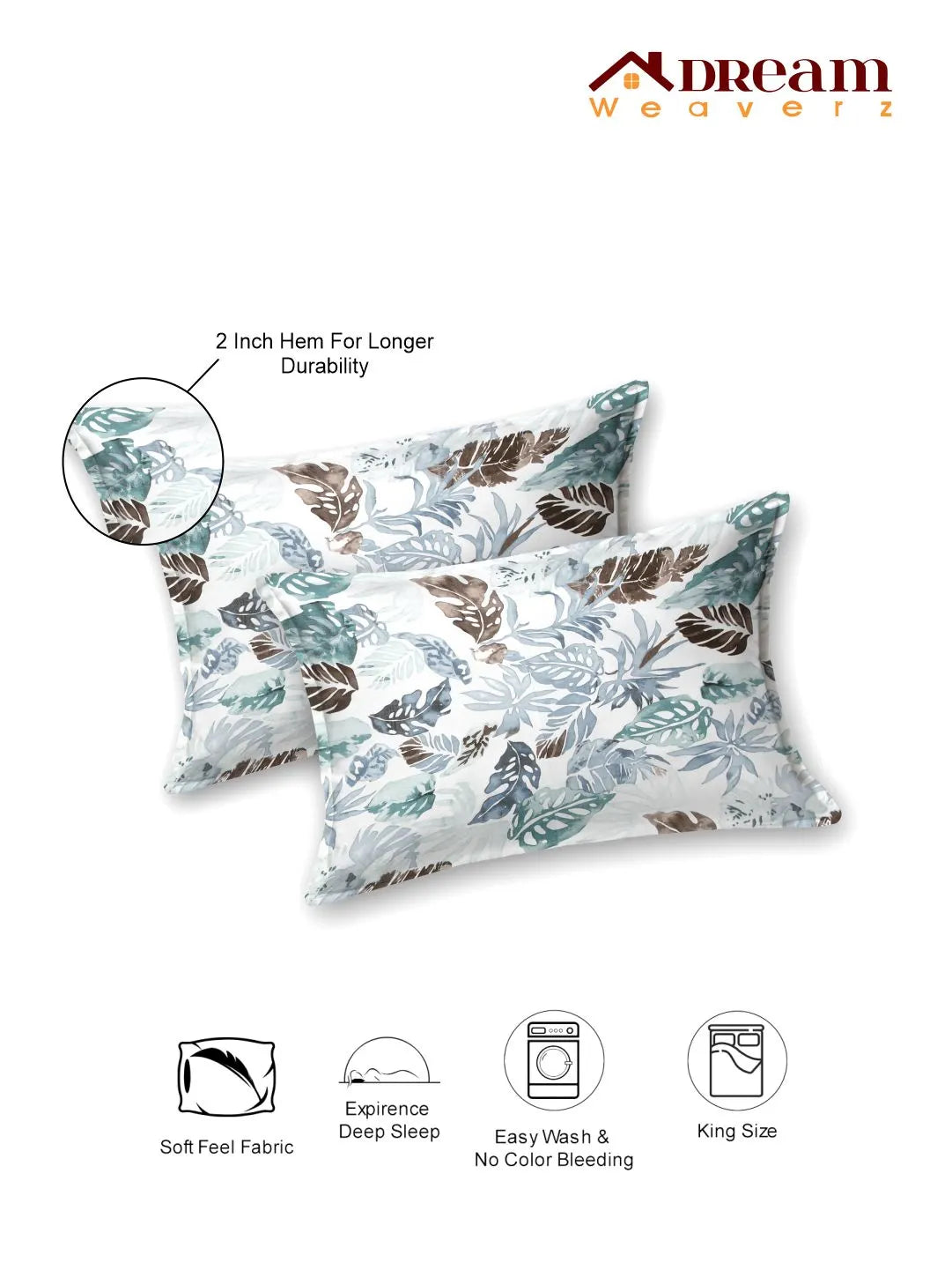 Dream Weaverz Cotton Super King Flat 220 TC Abstract 1 Bedsheet with 2 Pillow Covers (White-blue)