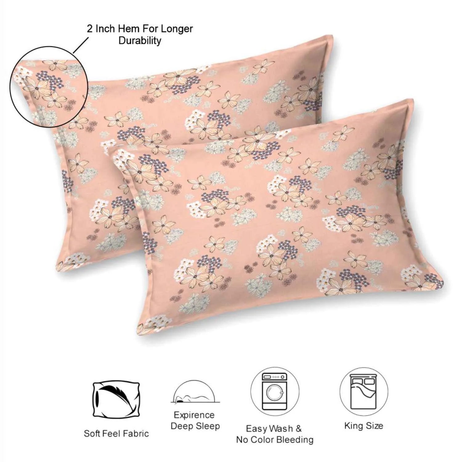 Dream Weaverz Cotton Super King Flat 220 TC Floral 1 Bedsheet with 2 Pillow Covers (Orange)