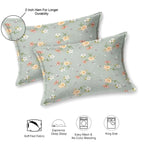 Dream Weaverz Cotton Super King Flat 220 TC Floral 1 Bedsheet with 2 Pillow Covers (Dark Green)