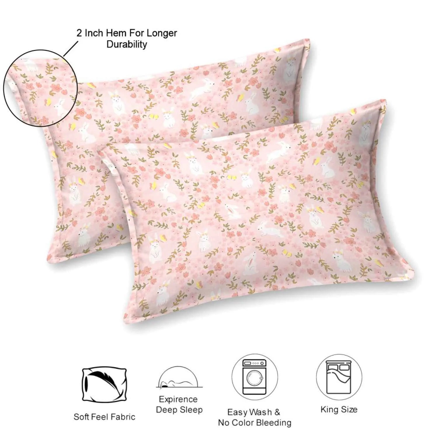 Dream Weaverz Cotton Super King Flat 220 TC Floral 1 Bedsheet with 2 Pillow Covers (Pink-White)